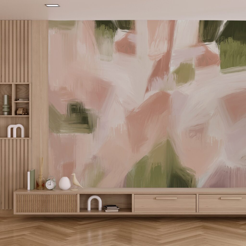 Gemälde mit rosa und grünem Hintergrund
