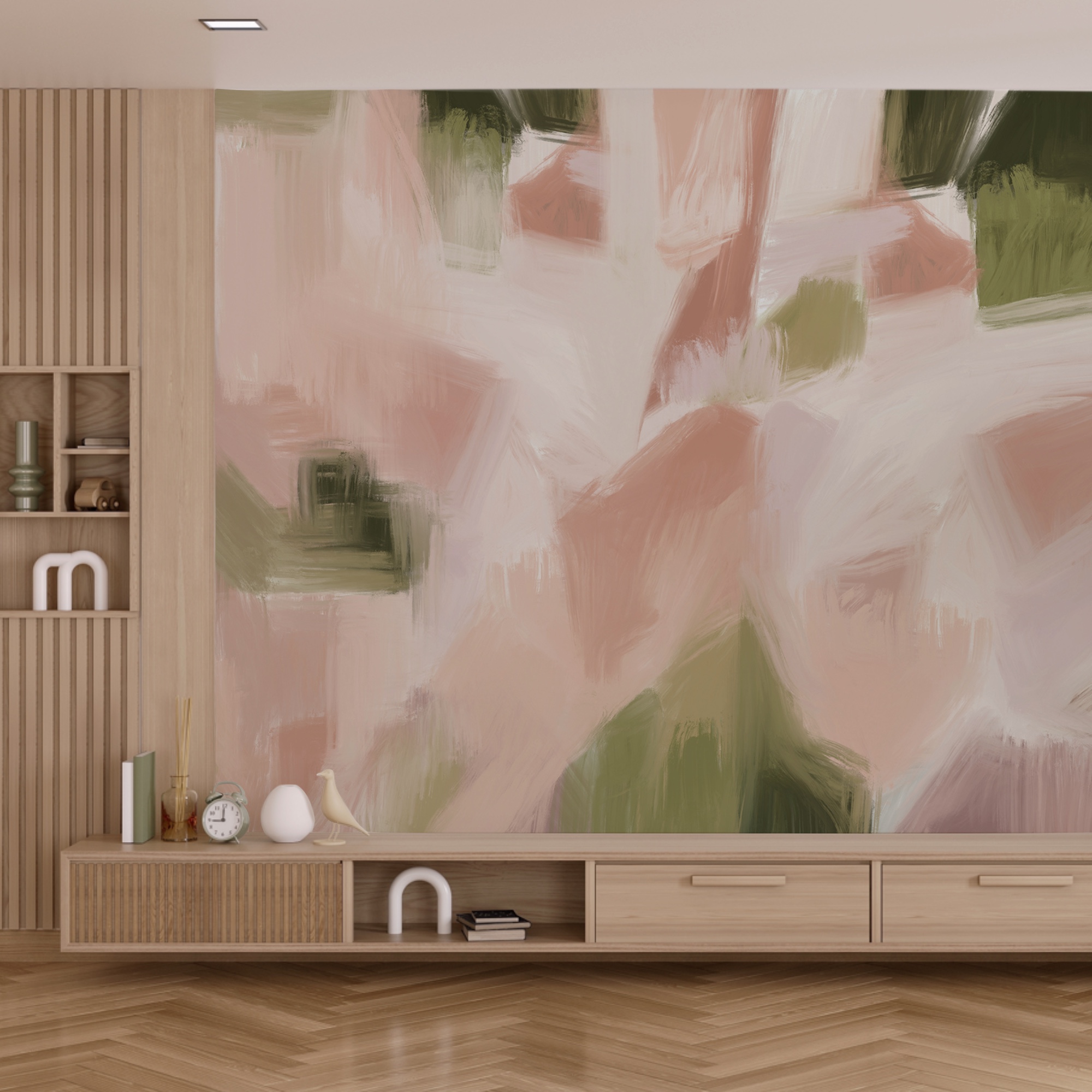 Gemälde mit rosa und grünem Hintergrund