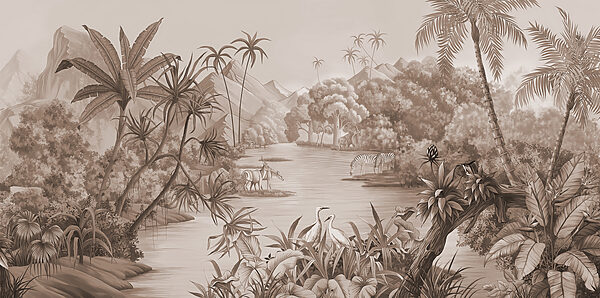 A river with zebras and mountains A river with zebras and mountains