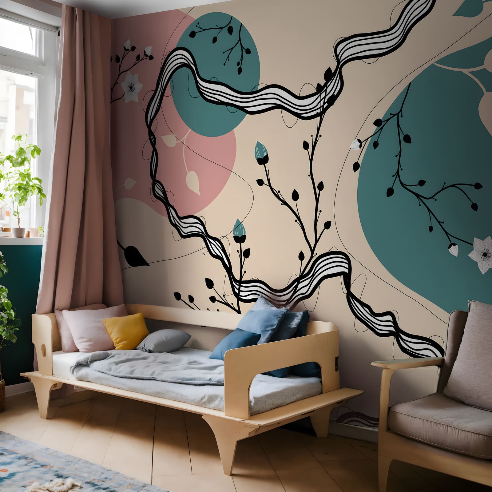 Zeichnung eines Baumes mit Blüten und Blättern