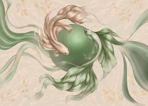 Drawing of fish with a green ball