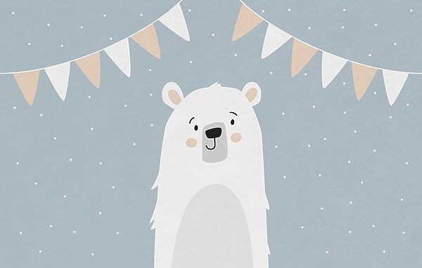White bear with a blue background