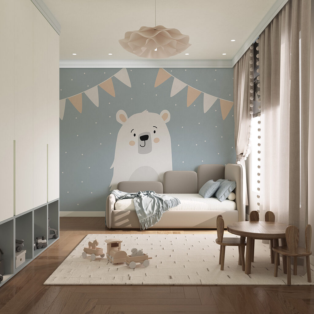 Weißer Bär vor blauem Hintergrund