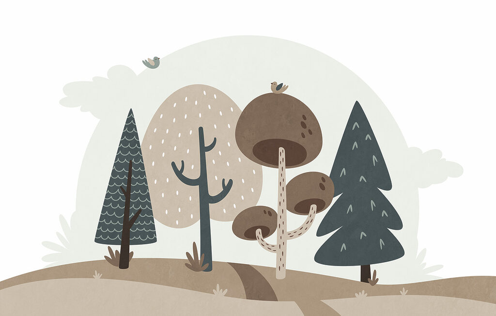 Cartoon of trees and a bird Cartoon of trees and a bird