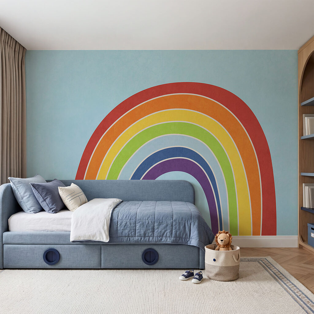 Regenbogen vor blauem Hintergrund