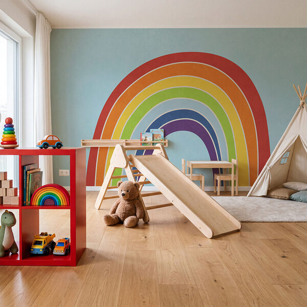 Regenbogen vor blauem Hintergrund