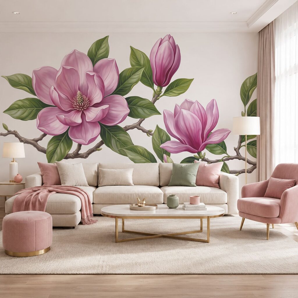 Eine Gruppe rosa Blüten mit grünen Blättern Eine Gruppe rosa Blüten mit grünen Blättern