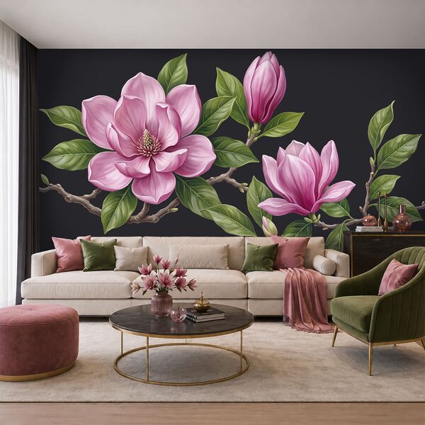 Eine Gruppe rosa Blüten mit grünen Blättern
