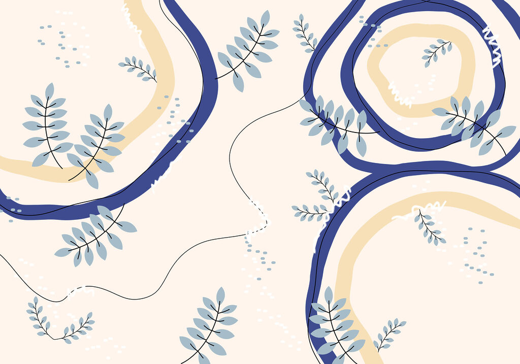 Blue and white swirls and leaves Blue and white swirls and leaves