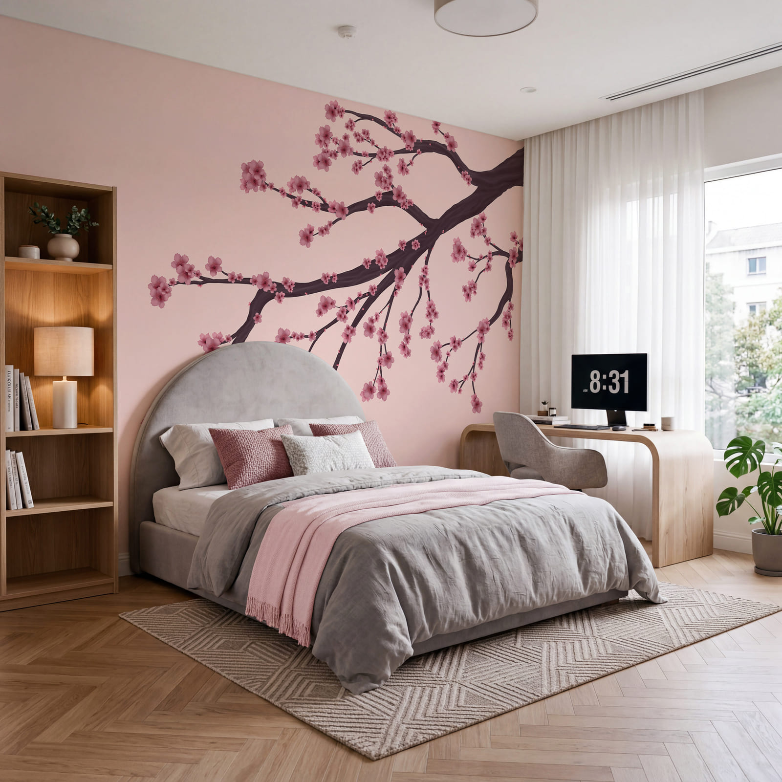 Baumzweig mit rosa Blüten
