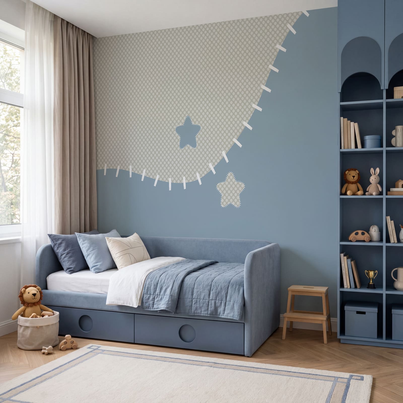 Blau-weißer Stoff mit Sternen Blau-weißer Stoff mit Sternen
