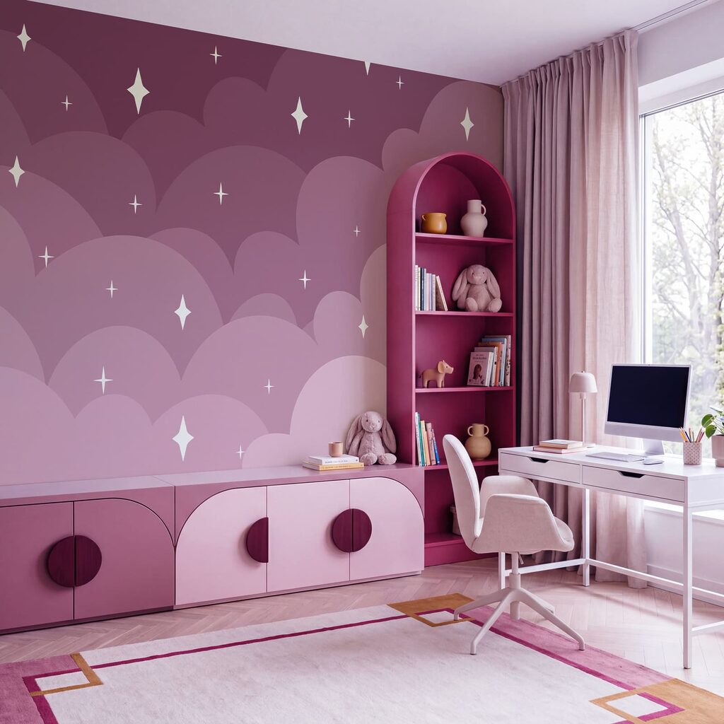 Lila und rosa Wolken und Sterne Lila und rosa Wolken und Sterne