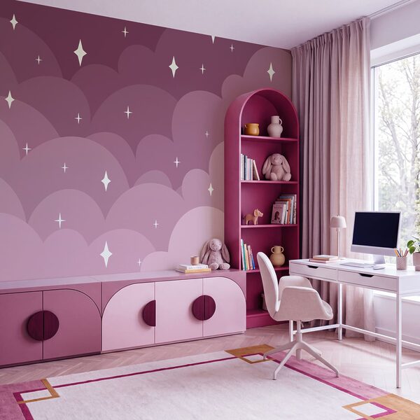 Lila und rosa Wolken und Sterne Lila und rosa Wolken und Sterne