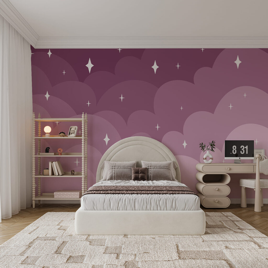 Lila und rosa Wolken und Sterne Lila und rosa Wolken und Sterne