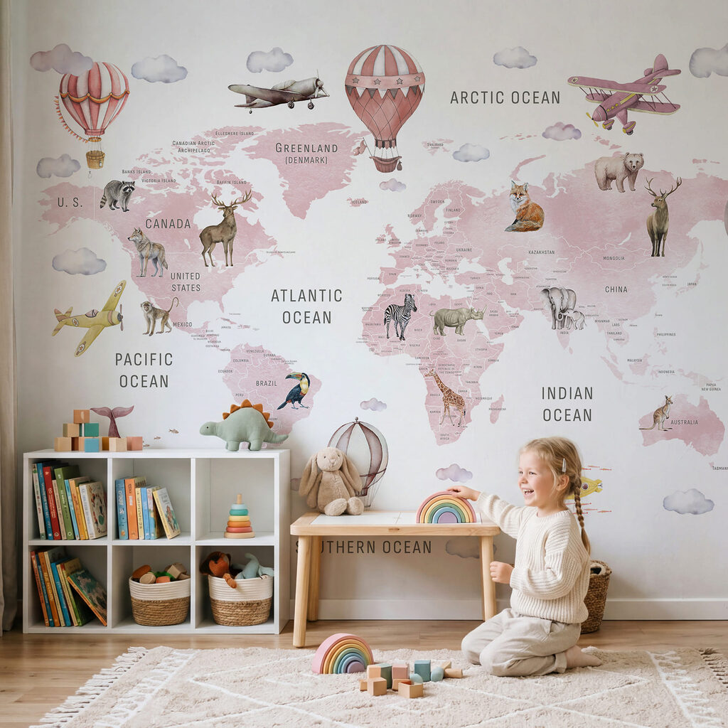 Weltkarte mit Tieren und Vögeln Weltkarte mit Tieren und Vögeln