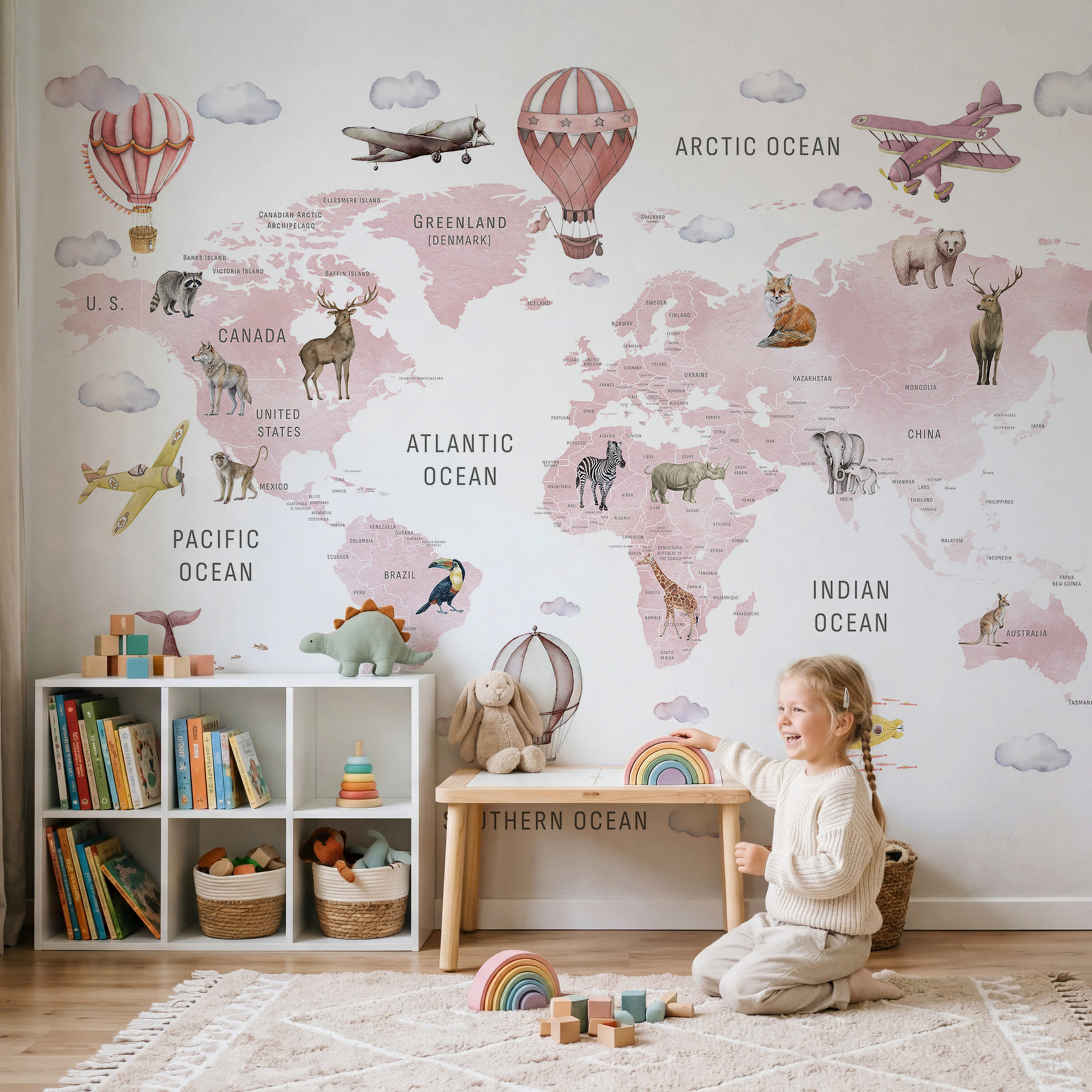 Weltkarte mit Tieren und Vögeln Weltkarte mit Tieren und Vögeln