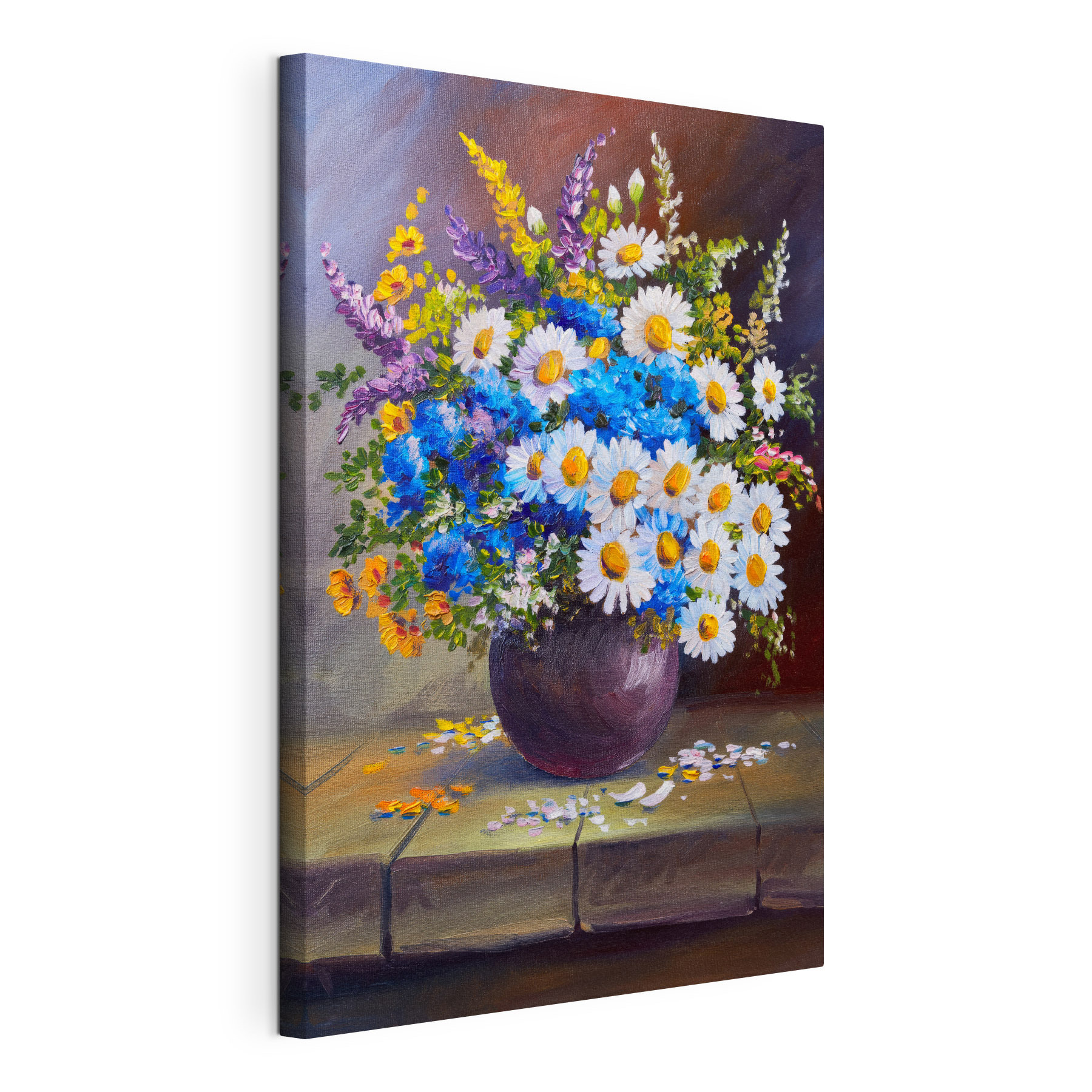 A painting of flowers in a vase