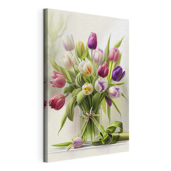 Ein Tulpenstrauß in einer Glasvase Wandbilder Ein Tulpenstrauß in einer Glasvase