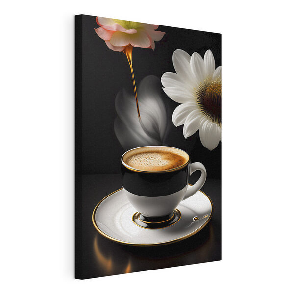 Eine Tasse Kaffee und eine Blume Wandbilder Eine Tasse Kaffee und eine Blume
