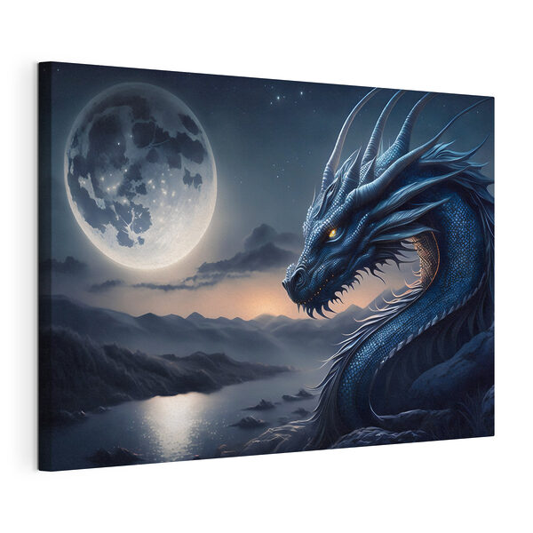 Ein blauer Drache mit einem Mond im Hintergrund Wandbilder Ein blauer Drache mit einem Mond im Hintergrund