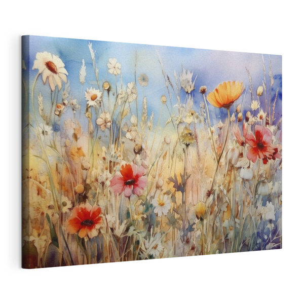 Wandbilder Ein Gemälde mit Blumen und Gras