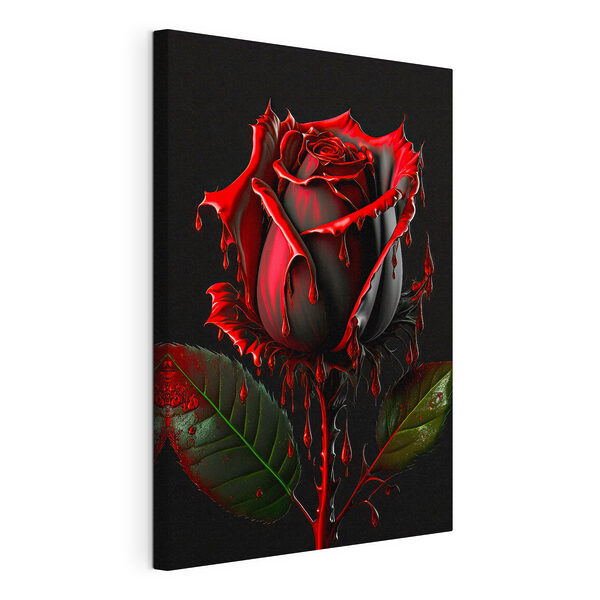 Eine rote Rose mit grünen Blättern und tropfender roter Farbe Wandbilder Eine rote Rose mit grünen Blättern und tropfender roter Farbe