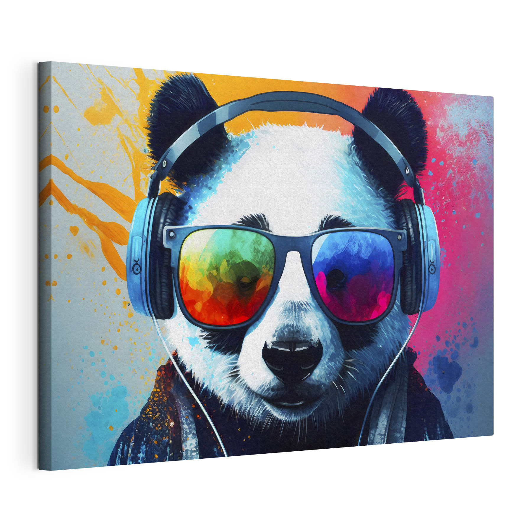 A panda wearing headphones and sunglasses