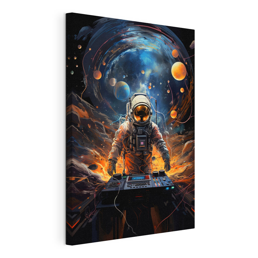 An astronaut in space with a machine