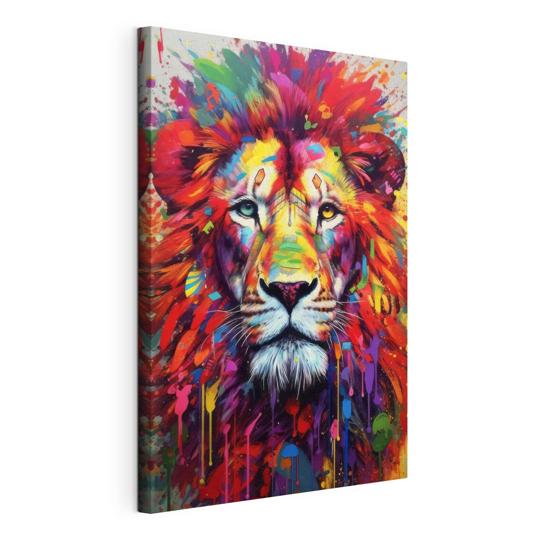 A colorful lion with white whiskers A colorful lion with white whiskers