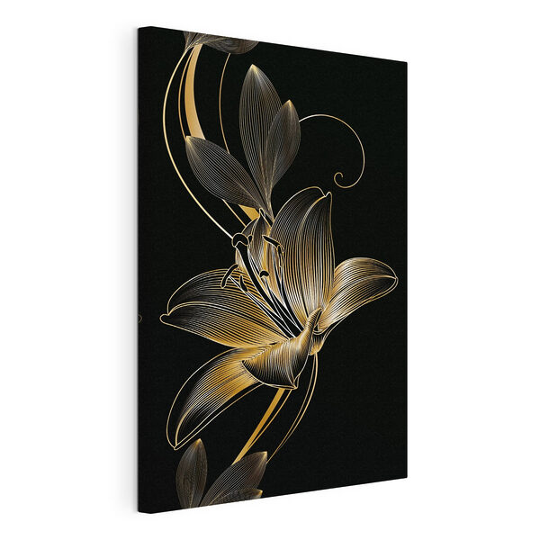 Wandbilder Elegante schwarze und bernsteinfarbene Blumenkunst