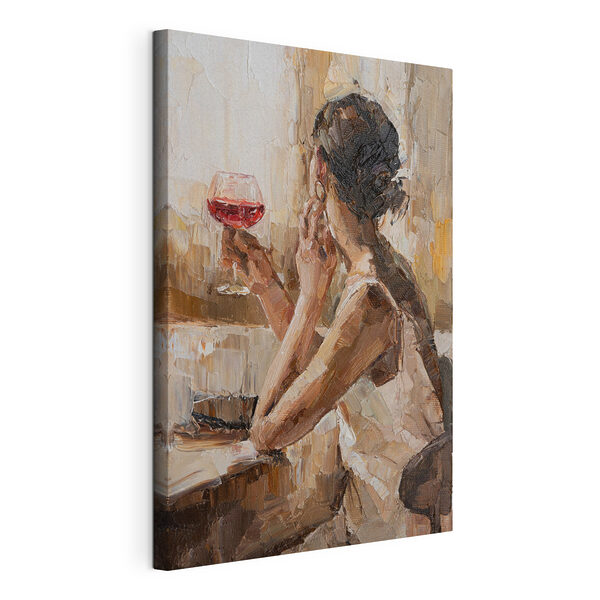 Wandbilder Ein Gemälde einer Frau mit einem Glas Wein in der Hand