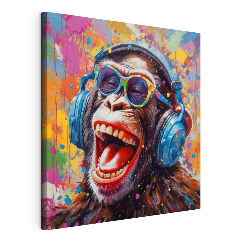 A monkey wearing headphones and sunglasses A monkey wearing headphones and sunglasses