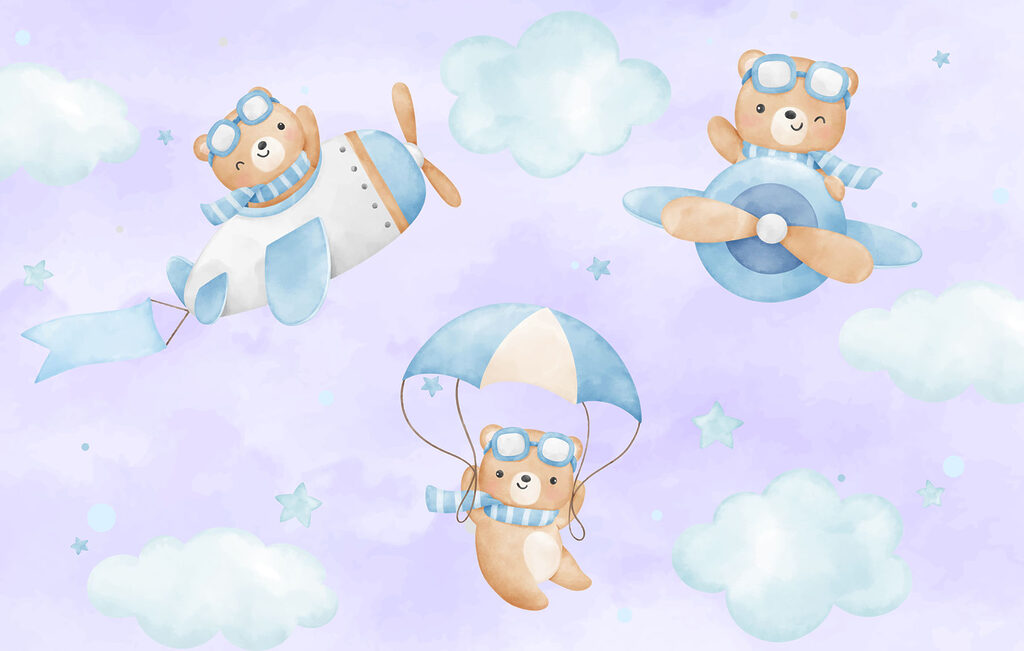 Group of teddy bears in the sky