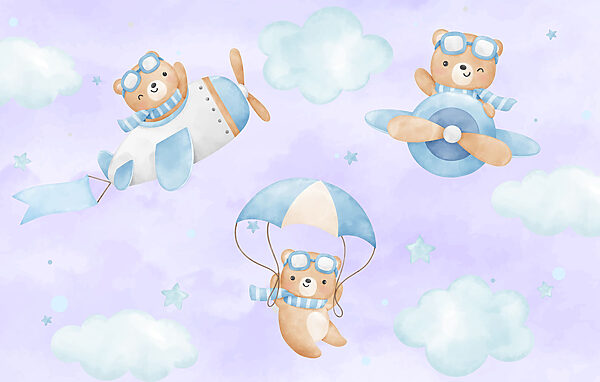 Group of teddy bears in the sky