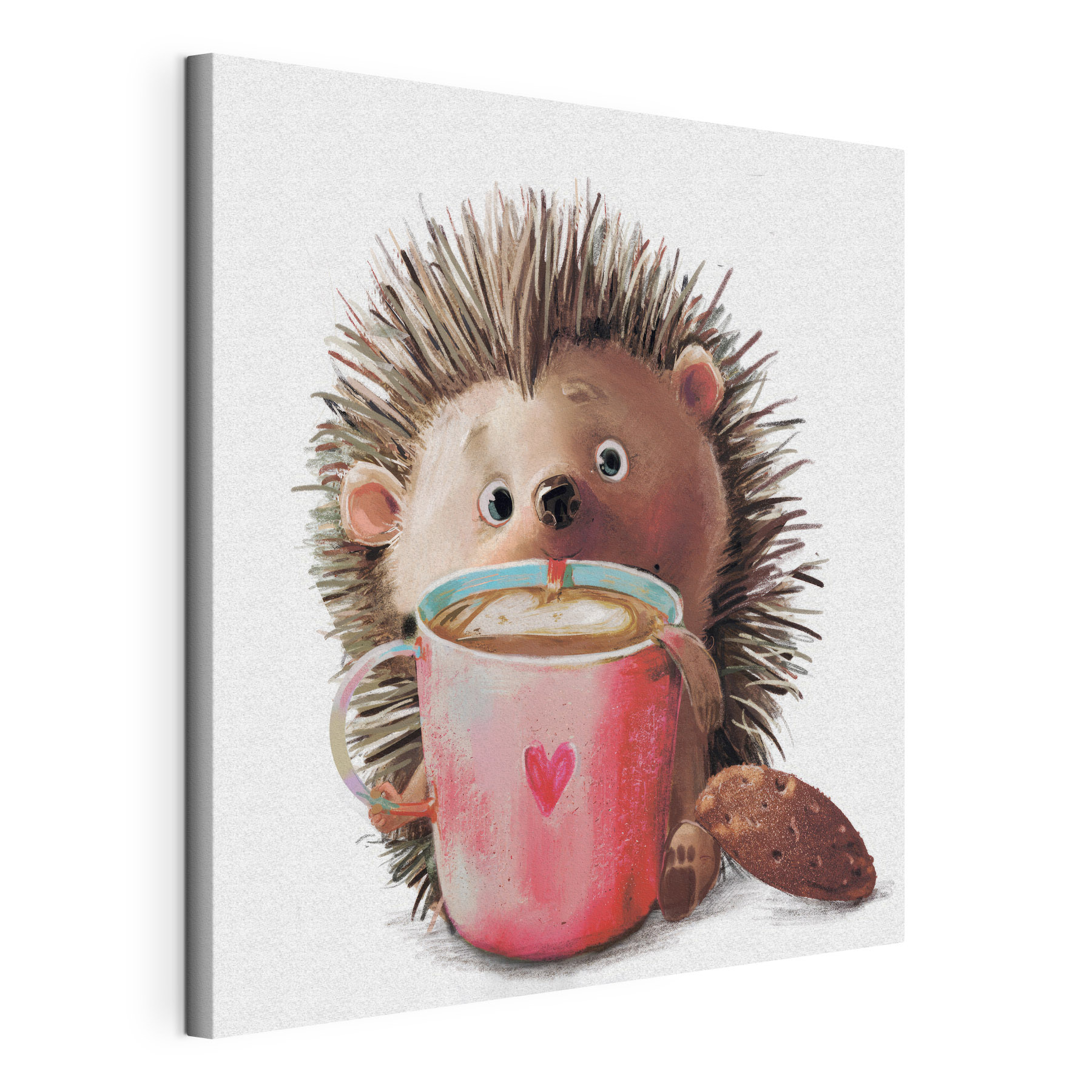 A hedgehog holding a cup of coffee