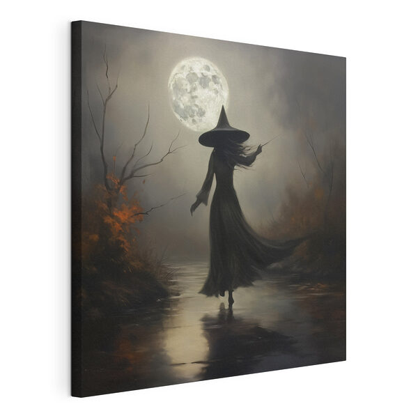 Wandbilder Frau in einem Personenkleid, die auf einem Weg bei Vollmond geht