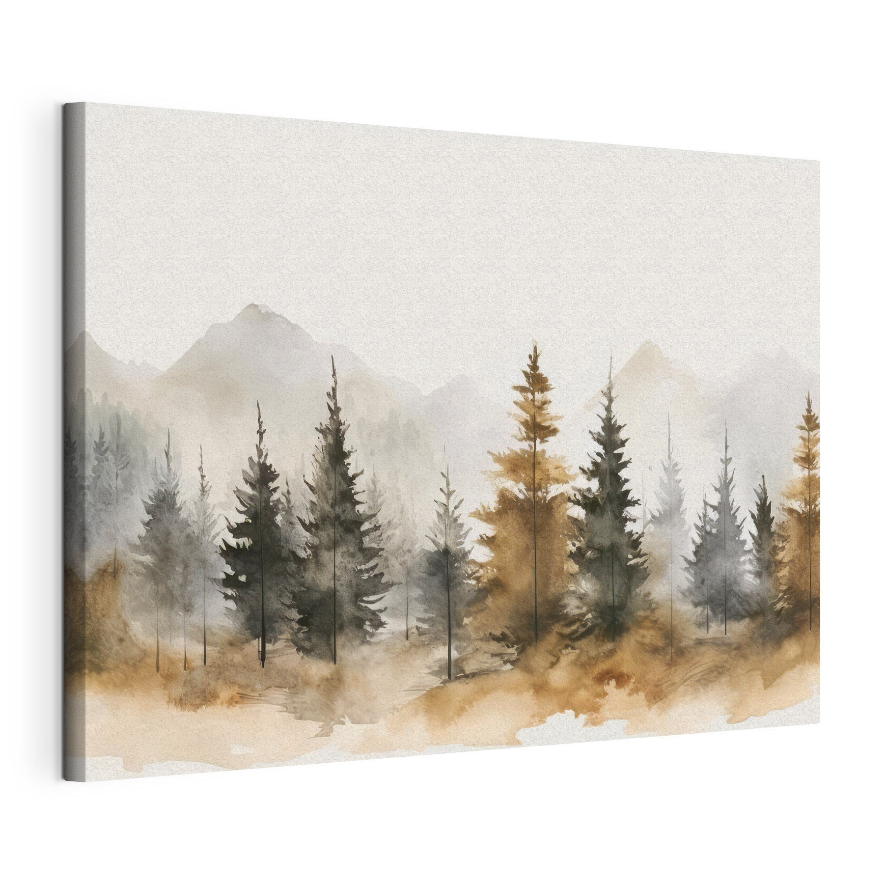 Watercolor of trees and mountains