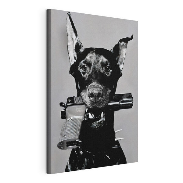 Ein Hund, der eine Pistole hält Wandbilder Ein Hund, der eine Pistole hält