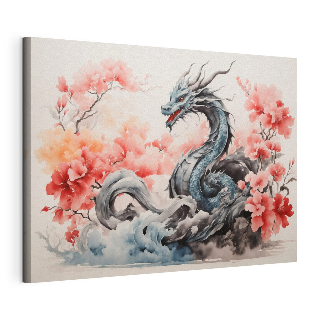 A dragon with pink flowers