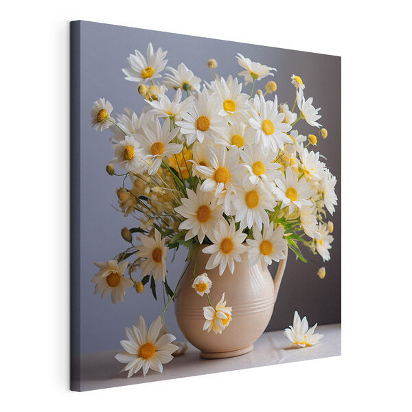 Eine Vase mit weißen Blumen