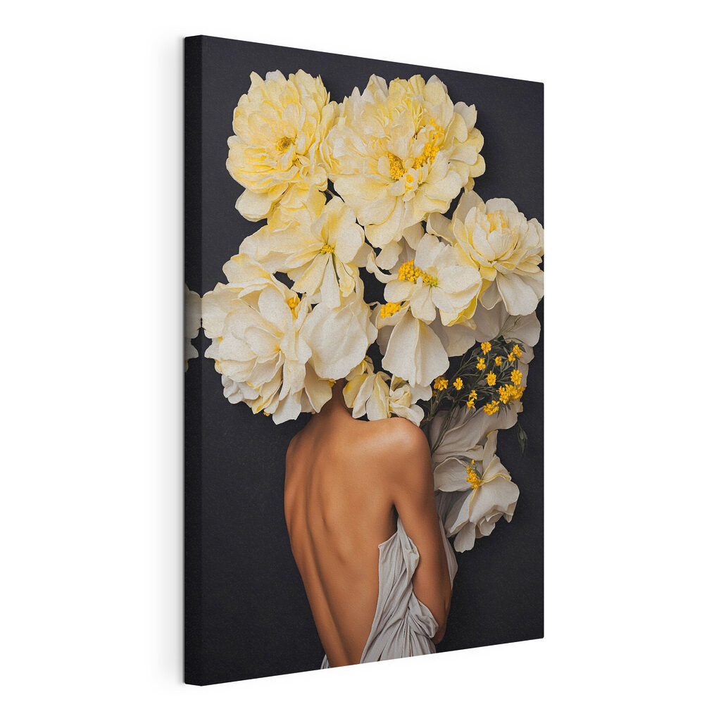 A woman with flowers over her head A woman with flowers over her head