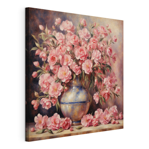 Ein Gemälde mit rosa Blumen in einer Vase Wandbilder Ein Gemälde mit rosa Blumen in einer Vase