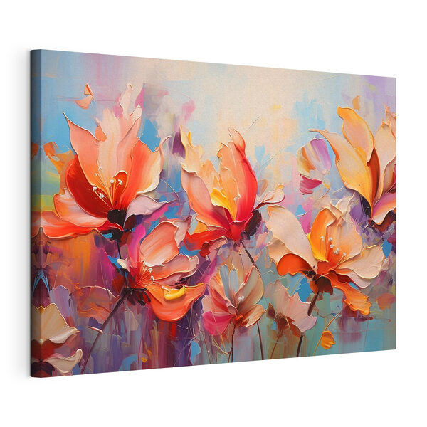 Ein Gemälde mit Blumen auf blauem Hintergrund Wandbilder Ein Gemälde mit Blumen auf blauem Hintergrund