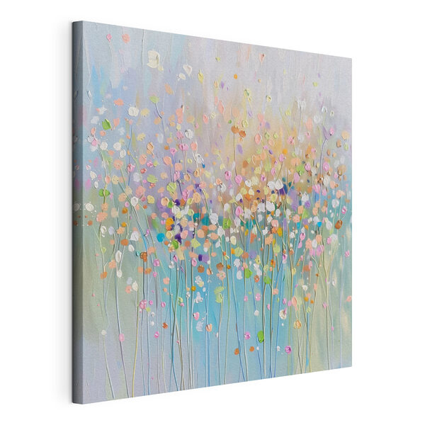 Wandbilder Ein Gemälde mit Blumen auf blauem Hintergrund
