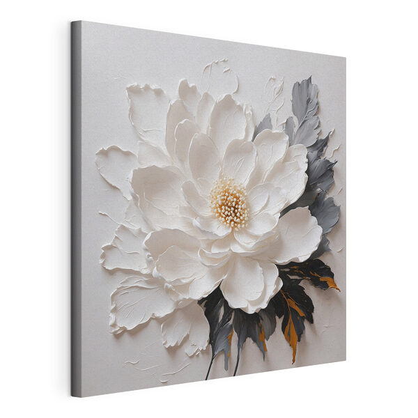Eine weiße Blume mit schwarzen und grauen Blättern Wandbilder Eine weiße Blume mit schwarzen und grauen Blättern