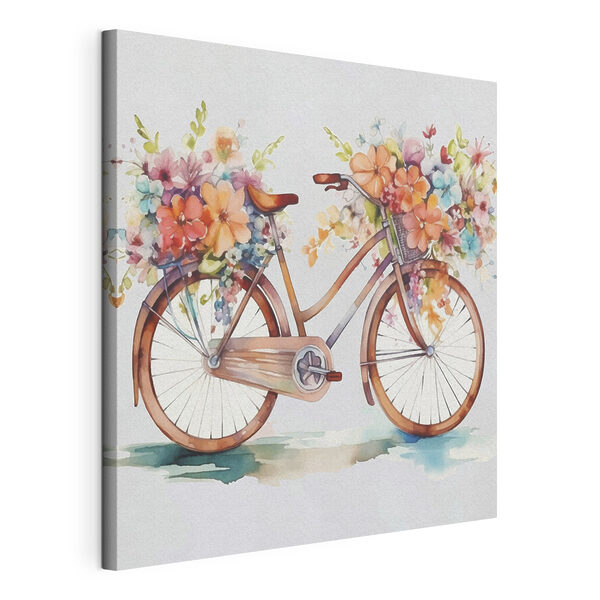 Ein Aquarell eines Fahrrads mit Blumen darauf Wandbilder Ein Aquarell eines Fahrrads mit Blumen darauf