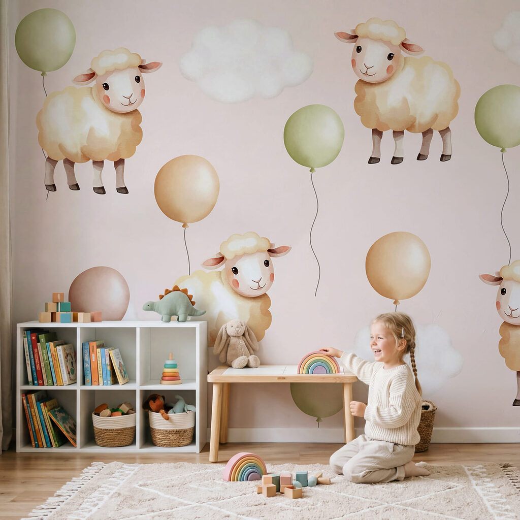 Motiv mit Schafen und Luftballons Motiv mit Schafen und Luftballons