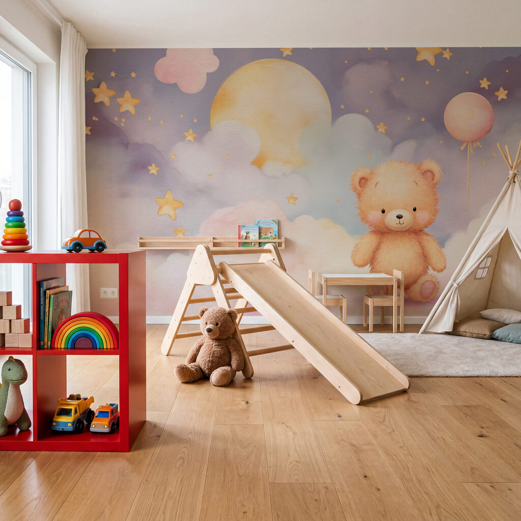 Teddybär, der auf einer Wolke sitzt Teddybär, der auf einer Wolke sitzt