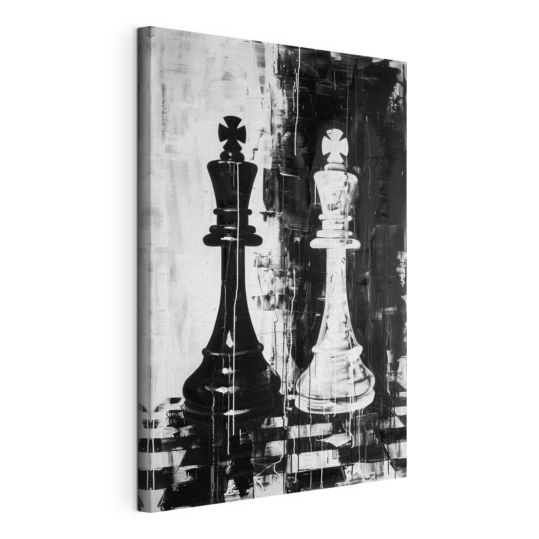 A black and white painting of a chess piece A black and white painting of a chess piece