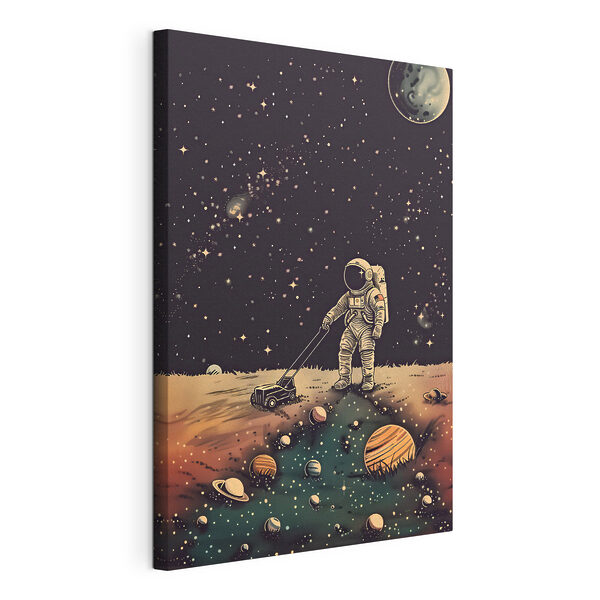 Wandbilder Ein Astronaut, der im Weltraum einen Rasenmäher zieht (Artikelnummer: s38637) Wandbilder Wandbilder Ein Astronaut, der im Weltraum einen Rasenmäher zieht (Artikelnummer: s38637)